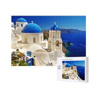 Poezjzw Santorini - Rompecabezas de madera de 300 piezas con vista al mar de la isla griega para adultos, para familia, amigos, decoración del hogar, arte de pared, 15.7 x 11 pulgadas