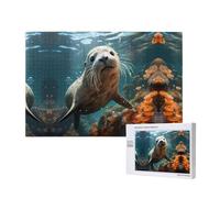 Poezjzw Seal Pup In Water - Rompecabezas clásico para adultos, 1000 piezas, rompecabezas de madera moderno para decoración del hogar, juego intelectual, 75 x 50 cm