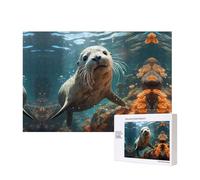 Poezjzw Seal Pup In Water - Rompecabezas clásico para adultos, 300 piezas, rompecabezas de madera moderno para decoración del hogar, juego intelectual, 40 x 28 cm