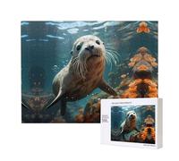 Poezjzw Seal Pup In Water - Rompecabezas clásico para adultos, 500 piezas, rompecabezas de madera moderno para decoración del hogar, juego intelectual, 52 x 38 cm