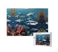 Poezjzw Sharks Under The Sea - Rompecabezas clásico para adultos, 1000 piezas, rompecabezas de madera moderno para decoración del hogar, juego intelectual, 75 x 50 cm