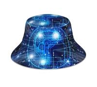 POEZJZW Sombrero de cubo reflectante con impresión cerebral de inteligencia artificial, sombrero de sol UV para hombre y mujer, ala ancha para exteriores, para playa, senderismo, pesca, color negro