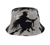 POEZJZW Sombrero de pescador con estampado de bruja de Halloween, para hombre y mujer, sombrero de sol UV, ala ancha, para exteriores, para playa, senderismo, pesca, color negro