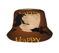 POEZJZW Sombrero de pescador con estampado de bruja voladora de Halloween, para hombre y mujer, sombrero de sol UV, ala ancha, para exteriores, para playa, senderismo, pesca, color negro