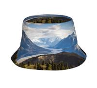 POEZJZW Sombrero de pescador con estampado de paisaje de montaña, apto para jardinería, playa, camping, pesca, color negro