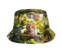 POEZJZW Sombrero de pescador de moda con diseño de gato en el jardín, adecuado para actividades al aire libre, playa, camping, unisex, negro, talla única