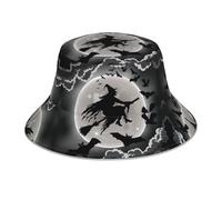 POEZJZW Sombrero de pescador reflectante con estampado de bruja de Halloween, para hombre y mujer, sombrero de sol UV, ala ancha, para exteriores, para playa, senderismo, pesca, color negro