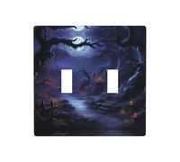 Poezjzw Spooky Valley - Placa decorativa para interruptor de luz, 2 bandas, cubierta de interruptor de palanca doble, 4.5 x 4.5 pulgadas