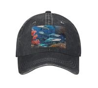 POEZJZW Submarine - Gorra de béisbol con patrón de coral de tiburón para hombres y mujeres, sombreros de vaquero ajustables, unisex, color negro, Negro, talla única