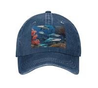 POEZJZW Submarine - Gorra de béisbol con patrón de coral de tiburón para hombres y mujeres, sombreros de vaquero ajustables, unisex, color negro, azul marino, Talla única