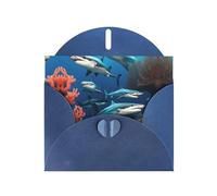 POEZJZW Submarine Shark Coral Pearl Tarjetas de Navidad de papel, con sobres azules, tarjetas de agradecimiento, boda, día de San Valentín, 10 unidades