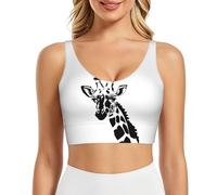 POEZJZW Sujetador deportivo de jirafa blanca y negra para mujer, sin mangas, atlético, gimnasio, chaleco en forma de U para entrenamiento y fitness, Negro, S
