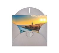 POEZJZW Sunset In Barcelona - Tarjetas de Navidad de papel perlado, con sobres grises, tarjetas de agradecimiento, boda, día de San Valentín, 10 unidades