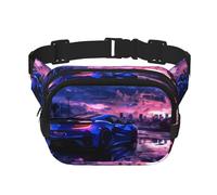 Poezjzw Supercar In Future Sunset - Riñonera de viaje adecuada para correr, ciclismo y aventuras al aire libre, almacenar teléfonos móviles y tarjetas de crédito, negro, talla única, negro, Black