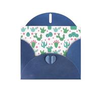 POEZJZW Tarjeta de felicitación en blanco de papel perlado con ilustración de cactus sin costuras, adecuada para cumpleaños, boda, fiesta, invitación con sobre azul