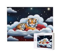 Poezjzw Tiger Cubs In The Clouds - Rompecabezas clásico de madera de 500 piezas para decoración del hogar, juego intelectual 38 x 52 cm