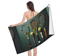 POEZJZW Toalla de playa ligera con patrón de pelotas de tenis y raquetas, toallas de playa de 32 x 52 pulgadas, toallas de viaje, piscina, yoga, gimnasio, camping, mujeres y hombres, esenciales de