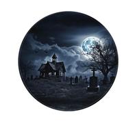 POEZJZW Tombstone Under The Moon - Alfombrilla redonda para mouse, bonita alfombrilla de ratón, base de goma antideslizante con borde cosido, tamaño pequeño de 7.9 x 7.9 pulgadas
