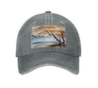 POEZJZW Tree at The Water'S Edge - Gorra de béisbol ajustable para cola de caballo, estilo vintage, para gimnasio, para mujeres, hombres, mujeres, regalos, color negro, gris, Talla única