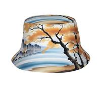 POEZJZW Tree At The Water'S Edge - Sombrero de pescador con estampado de borde UV, adecuado para jardinería, playa, camping, pesca, color negro