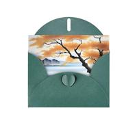 POEZJZW Tree At The Water'S Edge - Tarjetas de Navidad de papel perlado, con sobres verde oscuro, tarjetas de agradecimiento, bodas, día de San Valentín, 10 unidades