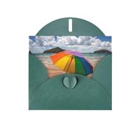 POEZJZW Umbrella By The Sea Pearl - Tarjetas de Navidad de papel, con sobres verde oscuro, tarjetas de agradecimiento, boda, día de San Valentín, 10 unidades