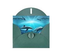 POEZJZW Whales Under The Sea Pearl Tarjetas de Navidad de papel, con sobres verde oscuro, tarjetas de agradecimiento, boda, día de San Valentín, 10 unidades
