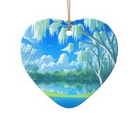 Poezjzw Willows On The Waterfront Pattern - Adorno de Navidad de cerámica en forma de corazón para colgar regalos para vacaciones de Navidad, adornos para decoración del hogar