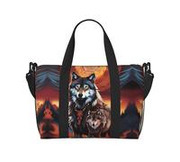 Poezjzw Wolf Totem With Fire - Bolsa de viaje para fin de semana, bolsas de mano de mano para mujer, bolsas de hospital para trabajo de parto y parto, bolsa de equipaje nocturna, color negro, talla