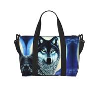 Poezjzw Wolf Under Moon - Bolsa de viaje para equipaje de mano, resistente al agua, para fin de semana y noche, plegable, Negro -, Talla única
