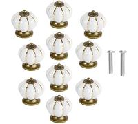 POFET 10 piezas de pomos de puerta de cerámica vintage en forma de calabaza, tiradores para cajones de gabinete, manijas para armarios, decoración para muebles del hogar, color blanco