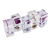 POFET 10 Piezas Pisapapeles Floral Serie Púrpura Resina para Escritorio, Decoración de Mesa con Muestras en Relieve Reales Pisapapeles Cuadrado Transparente Decoración de Escritorio