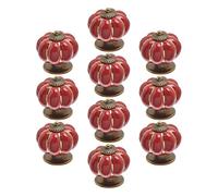 POFET 10 pomos de cerámica para puerta, diseño de calabaza, vintage, para cajones de armarios, muebles, decoración del hogar, color rojo