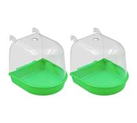 POFET 2 Piezas de bañera para pájaros, bañera Colgante, Suministros para jaulas de pájaros, Ducha de Agua, Caja Transparente, Bandeja para alimentador de Alimentos para Canarios, periquitos (Verde)