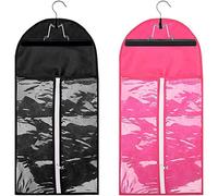 POFET 2 piezas de moda extensiones de pelo peluca bolsa de almacenamiento soporte estuche protector + percha - negro y rosa