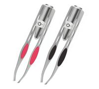 POFET 2 Piezas Pinzas con luz LED, Pinzas iluminadas para depilación, Pinzas de Maquillaje, Pinzas de Acero Inoxidable de precisión para depilación de Cejas y pestañas