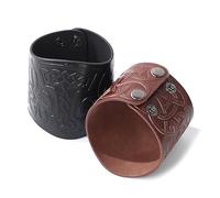 POFET 2 uds., Pulseras vikingas en Relieve, Pulseras de Cuero, Disfraz Vikingo para actuación teatral, Cosplay, Disfraz de Halloween, Negro + marrón