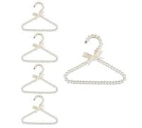 POFET 5 perchas de ropa con cuentas de perlas de imitación para niños con lazo de cinta, perchas de plástico con perlas, elegantes perchas antideslizantes para pantalones de vestir, color blanco