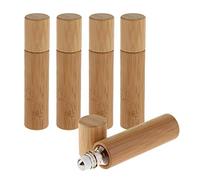 POFET 5 Piezas 10 ml de bambú Natural Recargable vacío Aceite Esencial líquido cosméticos Rollo en Botella salón de Viaje en casa