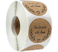 POFET 500 Piezas Kraft Hecho a Mano Etiqueta Redonda para Hornear Etiqueta autoadhesiva Etiquetas Adhesivas Redondas Hechas a Mano Etiquetas decoración de Rollo para Regalos Hechos en casa