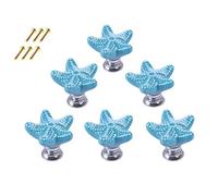 POFET 6 piezas en forma de estrella de mar cómoda cómoda cajonera pomos vintage tiradores puerta muebles de cerámica tirador para cocina armario armario habitación infantil decorativo - azul