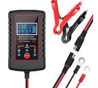 POFET Cargador de batería para Coche, Cargador de batería Inteligente para Motocicleta de 6 V y 12 V, para Coche, camión, Motocicleta, cortacésped, Barco, baterías Marinas