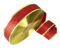 POFET Cinta roja con Alambre, Cinta de Navidad con Purpurina de 5 cm para Envolver Regalos, Cinta Decorativa de Regalo de 91 m, Cinta metálica Brillante para Coronas, Manualidades, árbol de Navidad
