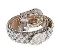 POFET Cinturón de diamantes de imitación para mujer, moda para vaqueros, cinturones de cuero con tachuelas de diamantes brillantes para vaquera occidental, gris, Talla única
