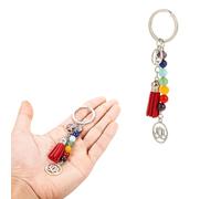 POFET encantadores Chakras Energía Perlas de Piedras Preciosas Lotus Borla Colgante Llavero Regalos