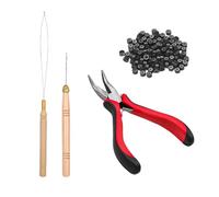 POFET Kit de Extensiones de Cabello con microperlas con 200 Piezas de nanoperlas de Silicona de 5,0 mm, 2 x Ganchos de Crochet de Madera, 1 x alicates para Extender el Cabello con Plumas DIY