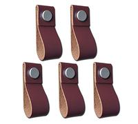 POFET Tiradores de manija de puerta de gabinete de cuero hechos a mano, perilla de puerta, manija de puerta, manija de cocina, color marrón oscuro, 195 x 26 mm, marrón claro