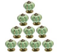 POFET Tiradores de puerta de cerámica, 10 unidades, estilo vintage, diseño de calabaza, cajón, tiradores de armario, muebles, decoración del hogar, color verde claro