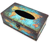 POFET Vintage Chic Shabby Caja de pa?uelos de madera Rectángulo Artesanía Caja de pa?uelos de papel Cubierta Servilleta Organizador Titular Almacenamiento en el hogar Oficina Decoración , Mapa