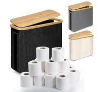 POFIBO Almacenaje Papel higiénico Plegable e Impermeable, con Tapa de bambú, portarollos Papel higiénico para Organizador baño, Capacidad para hasta 12 Rollos(45x15x35cm,Negro)